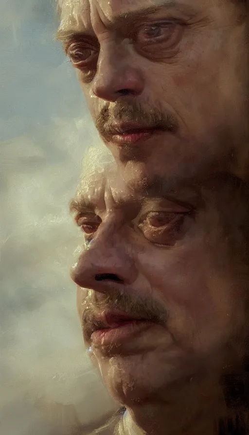 Image similar to an close up oil drawing of roman god emperor steve buscemi, renaissance painting, art by anders zorn, wonderful masterpiece by greg rutkowski, expressive brush strokes, beautiful cinematic light, american romanticism by greg manchess, jessica rossier fantasy art, concept art, official art, hd mod