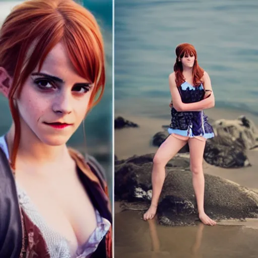 Image similar to emma watson as nami from one piece, award winning photography, cinematic, 50 mm, trending on Twitter