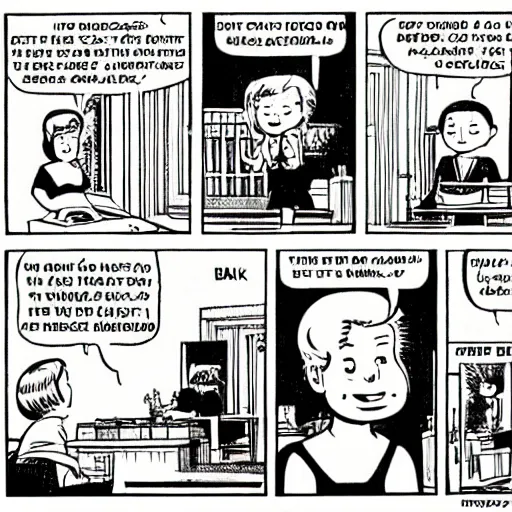 Image similar to nancy talks to the bank manager, illustrated by ernie bushmiller