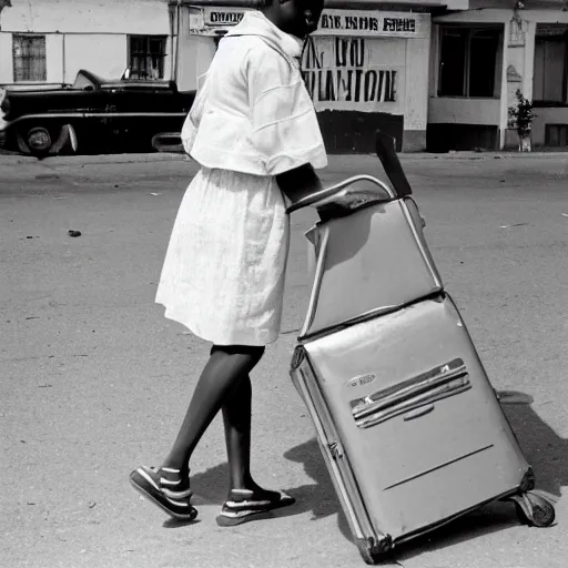 Image similar to of a young 2 1 year old white girl on the main street in bulawayo with a suitcase in 1 9 6 0 black and white photograph