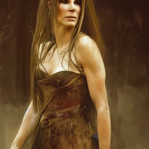 Image similar to hyperrealist portrait of sandra bullock as lady godiva. by jeremy mann and alphonse mucha, fantasy art, photo realistic, dynamic lighting, artstation, poster, volumetric lighting, very detailed faces, 4 k, award winning