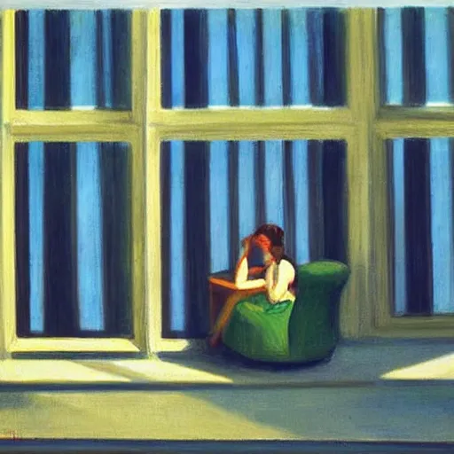 Image similar to gazing out of windows, style of edward hopper