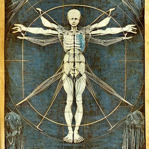 Prompt: blue print of tooth fairy like a vitruvian man, leonardo da vinci