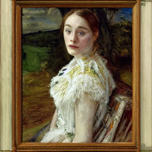 Prompt: a portrait of Saoirse Ronan painted by John Everett Millais