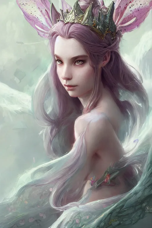 Image similar to fairy princess, highly detailed, d & d, fantasy, highly detailed, digital painting, trending on artstation, concept art, sharp focus, illustration, art by artgerm and greg rutkowski and fuji choko and viktoria gavrilenko and hoang lap