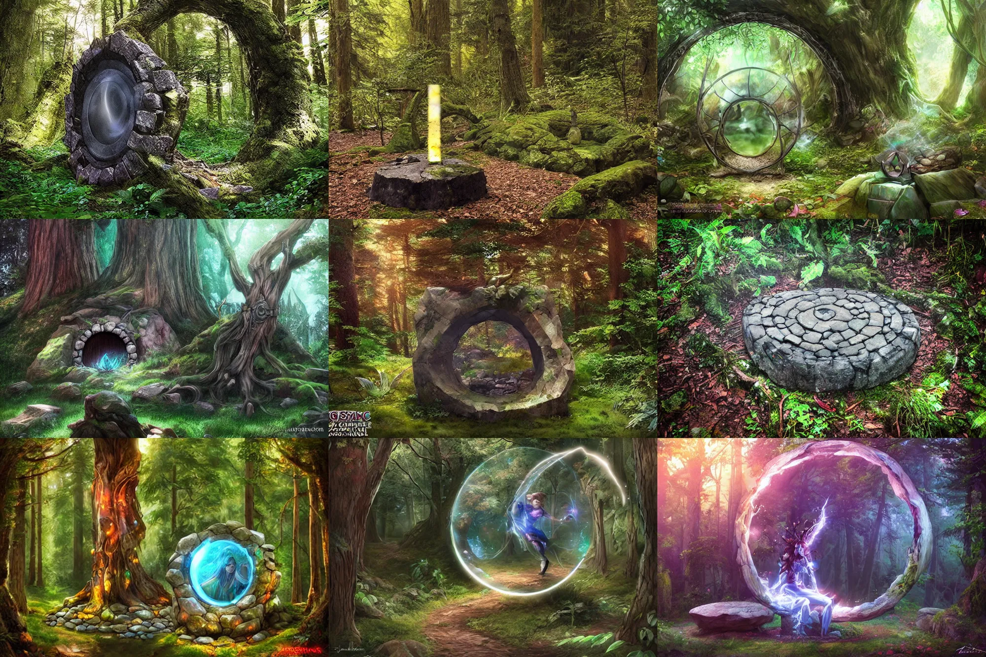 Image similar to Magic stone portal in the forest, Artgerm