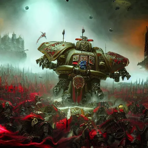 Image similar to a beautiful highly detailed matte painting of Warhammer 40k Space Marine Blood Ravens