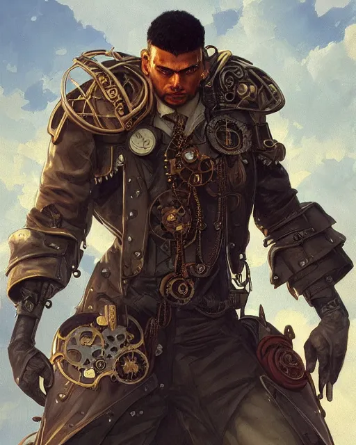 Prompt: steampunk ronaldo nazario, foggy, highly detailed, digital painting, artstation, concept art, smooth, sharp focus, illustration, art by artgerm and greg rutkowski and alphonse mucha