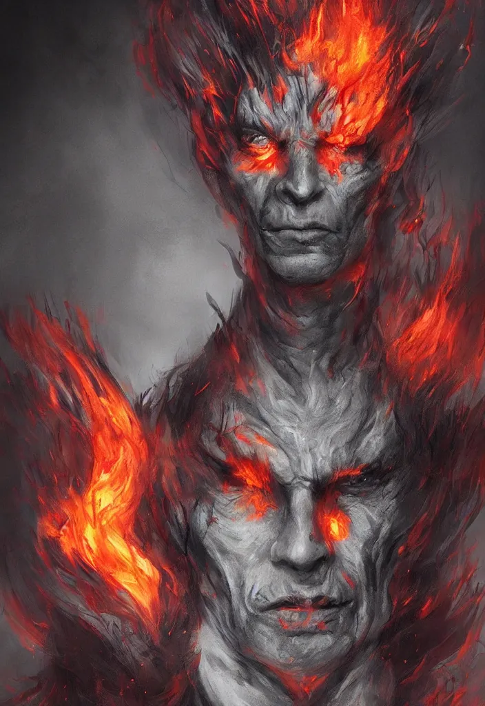 Prompt: a portrait of sandman as a demon in a fiery hell, eerie, dark, magical, fantasy, trending on artstation, digital art.