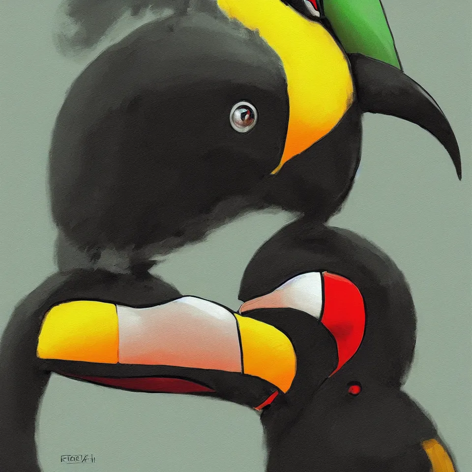 Prompt: portrait robot toucan, digital painting, digital art, beautiful, cinematic, 4 k, ultra hd, art by frank frazetta, dynamic lighting