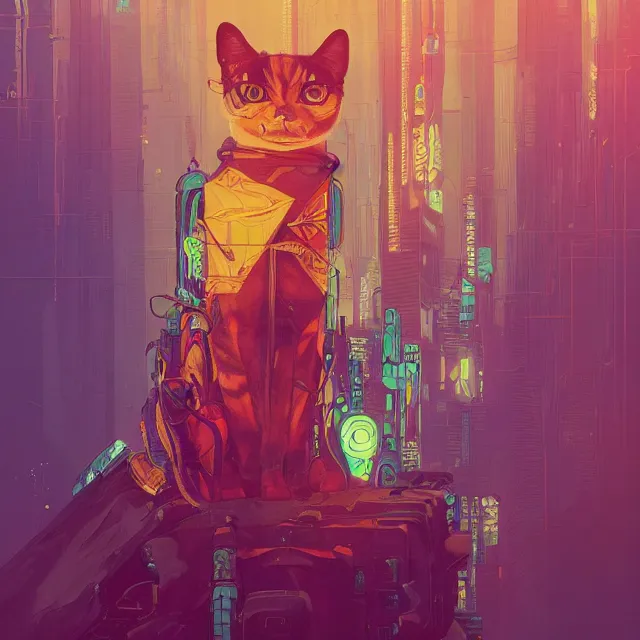 Prompt: a beautiful portrait painting of a ( ( ( cyberpunk ) ) ) cat by simon stalenhag and pascal blanche and alphonse mucha and nekro. in style of digital art. colorful comic, film noirs, symmetry, vibrating colors, hyper detailed. octane render. trending on artstation