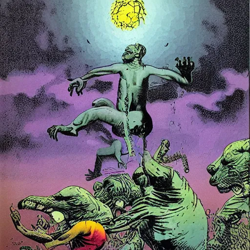 Image similar to monsoon season in Darwin NT, by Frank Miller and Richard Corben