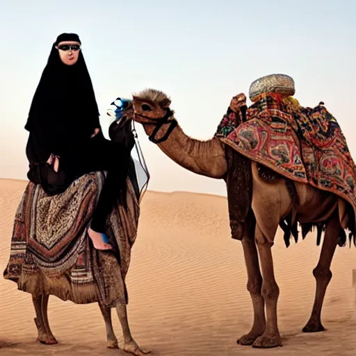 Image similar to billie eilish riding a camel