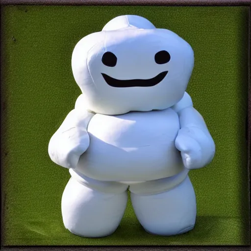 Image similar to the michelin man as the stay puft marshmallow man, realistic, 1 4 0 mm, nikon film