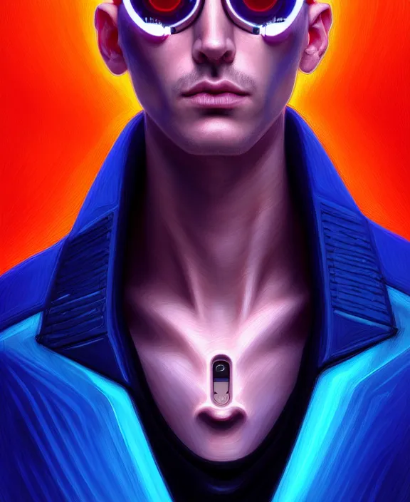 Image similar to a whirlwind inside the metaverse, guy, male, man, science, machine face, fashionable haircut, piercing, half body, neurochip, android, cyberpunk face, by loish, d & d, fantasy, intricate, elegant, highly detailed, colorful, digital painting, artstation, concept art, art by artgerm and greg rutkowski and alphonse mucha