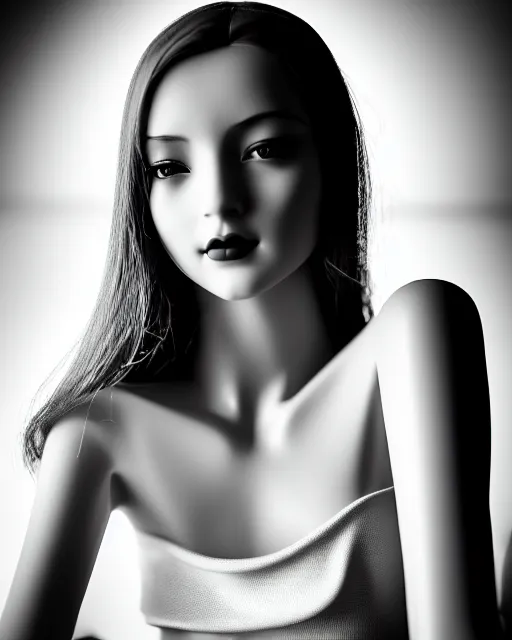 Image similar to black and white dreamy young beautiful female artificial intelligence, cinematic, rim light, photo - realistic, elegant, high detail, 8 k, masterpiece, photo taken in 1 9 3 0