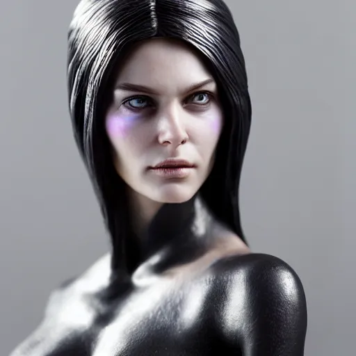 Image similar to ultra realistic painted sculpture of a beautiful cyberpunk woman. waxwork. cinematic makeup. detailed lifelike