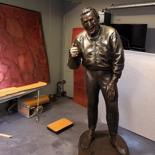 Prompt: studio portrait of fonzee giving thumbs up bronze sculpture