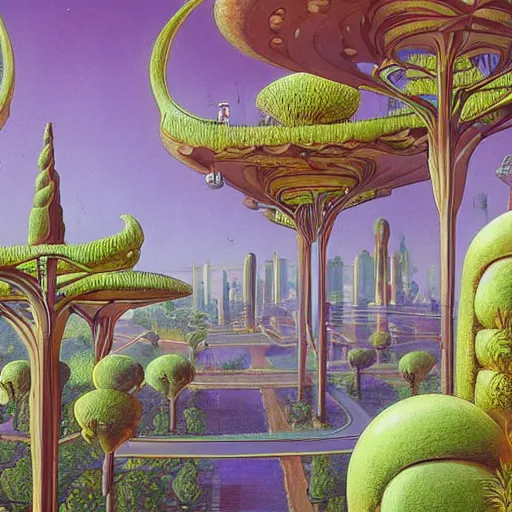 Prompt: scifi advanced city made out of plants and trees streets, modern architecture, by marianne north, by michael parkes, concept art