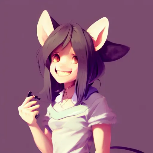 Prompt: character design portrait of a cute anthropomorphic furry rat girl with rat ears, looking at the camera, smiling, 4 k, concept art, by wlop, ilya kuvshinov, artgerm, krenz cushart, pixiv.