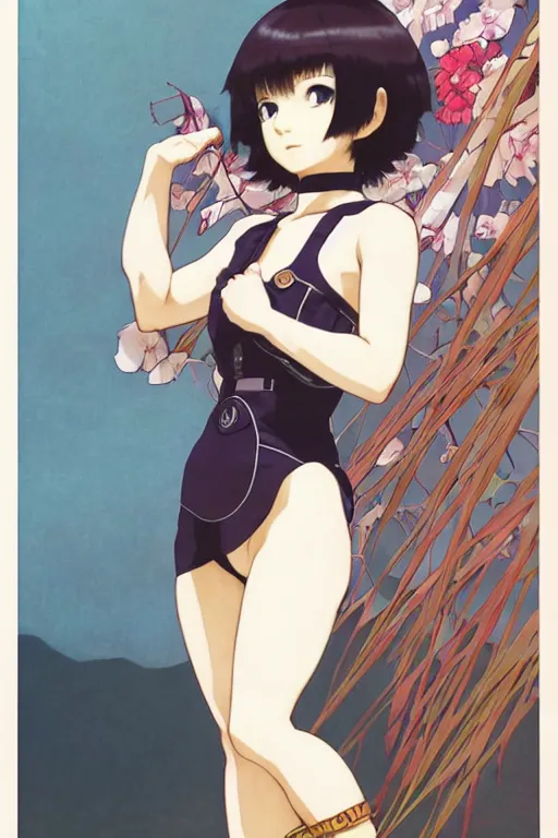 Image similar to ilya kuvshinov full body anime portrait of shiina ringo, last exile,, murata range, fine detail, perfect anime face, dramatic lighting, dynamic composition, moody, art deco, cel shading, vivid, stippled lighting, rich texture, yoshinari yoh, alphonse mucha, takashi murakami, ( ( ( colorful ) ) )