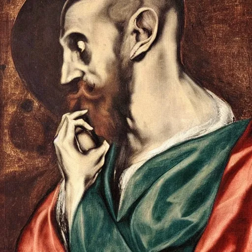 Image similar to a philosopher monkey contemplating matters, portrait, by el greco