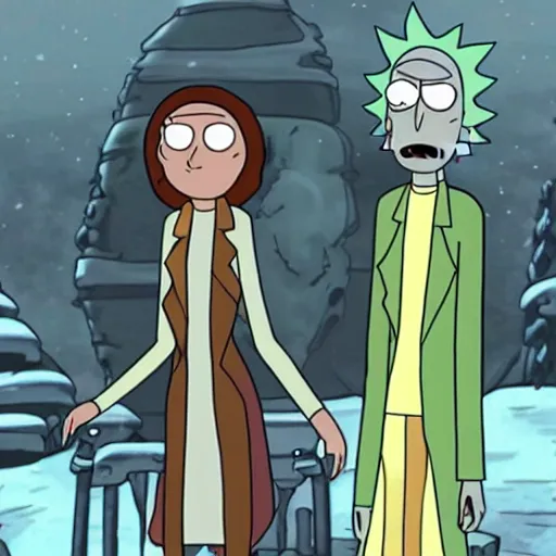 Image similar to Rick and morty in winterfell