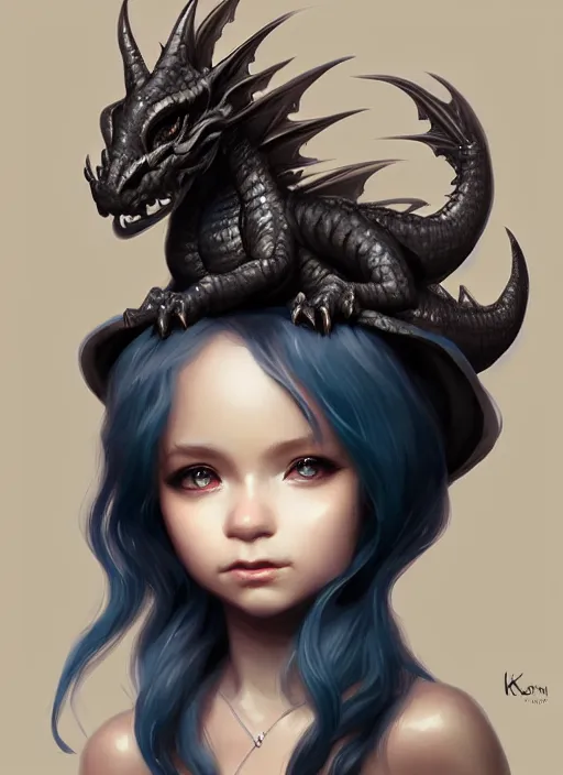 Prompt: black cute little baby dragon, flowers, black gold light blue, diamonds, highly detailed, artgerm, cushart krenz, artstation, soft light, sharp focus, illustration, character design, concept art