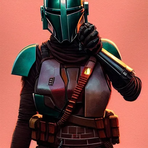 Prompt: portrait of a woman by Greg Rutkowski, Rosa Salazar as a young Mandalorian Bounty Hunter from Star Wars Expanded Universe, highly detailed portrait, digital painting, artstation, concept art, smooth, sharp foccus ilustration, Artstation HQ