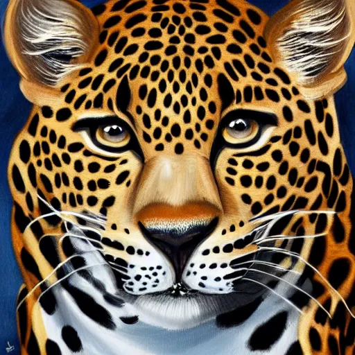 Prompt: painting of leopard wearing suit and tie, digital art,