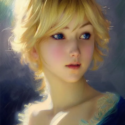 Image similar to detailed portrait of beautiful blonde anime girl, painting by gaston bussiere, craig mullins, j. c. leyendecker