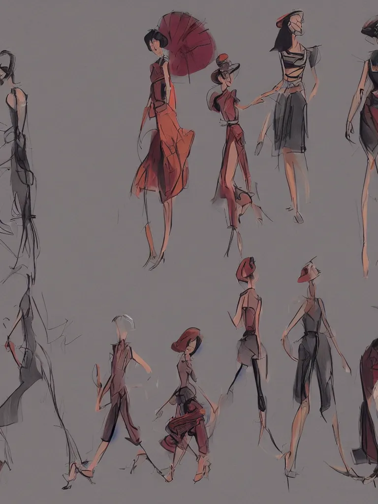 Prompt: fashion show by disney concept artists, blunt borders, rule of thirds