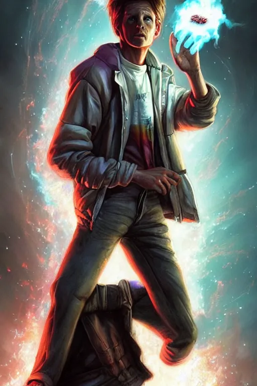 Prompt: character art by bastien lecouffe - deharme, marty mcfly from back to the future 2 ( 1 9 8 5 ), absolute chad