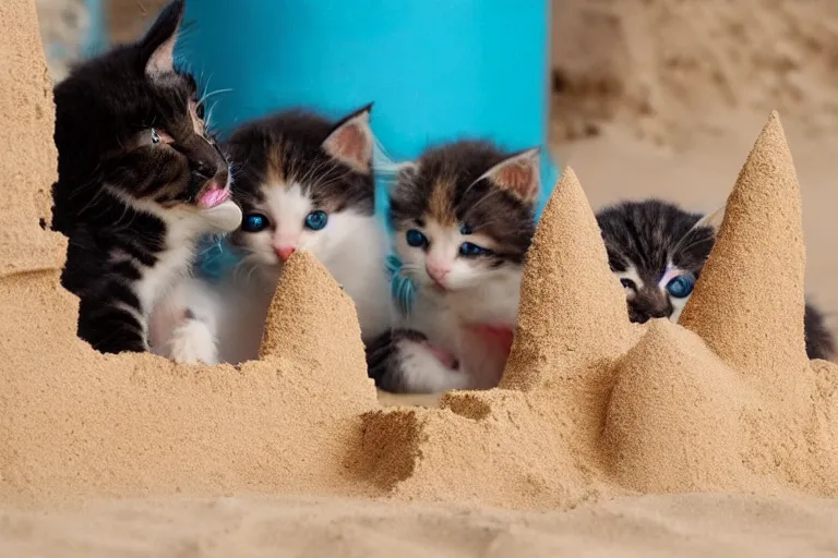 Image similar to kittens touching a sand castle