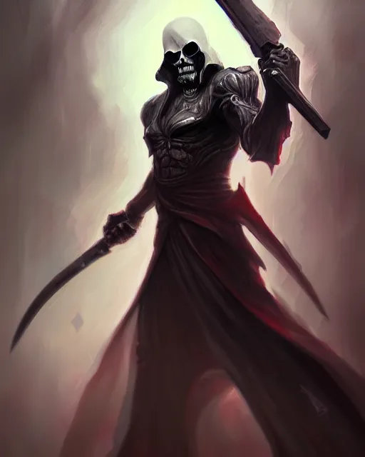 Prompt: a painting of a angry reaper, an ultrafine detailed painting by ross tran, centered full body, featured on deviantart, fantasy art, detailed painting, deviantart, anime