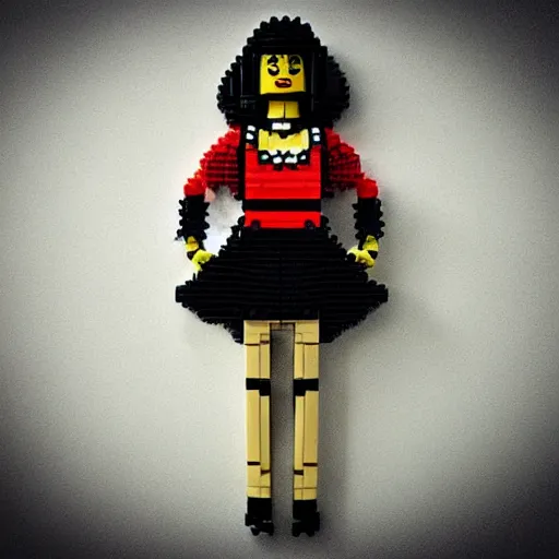 Prompt: “Beautiful woman wearing Dress made out of lego, Full Body, Fashion Photography”