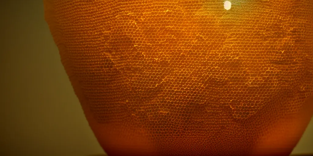 Image similar to honeycomb vase by tomas gabzdil libertiny, golden hour, film still from the movie directed by denis villeneuve with art direction by zdzisław beksinski, close up, telephoto lens, shallow depth of field