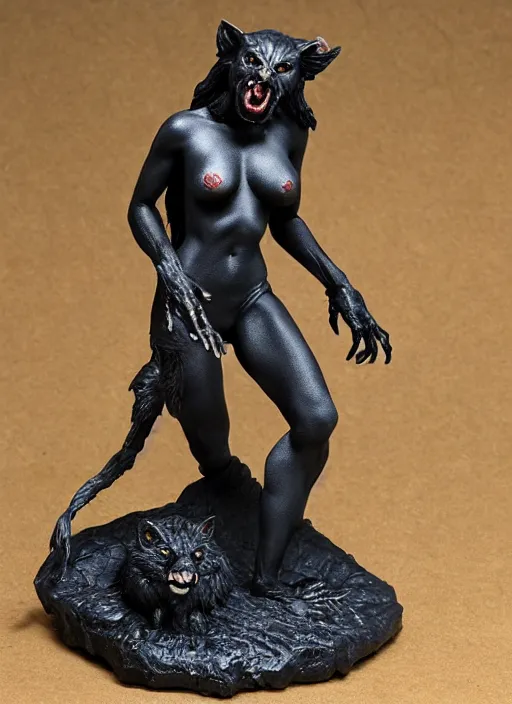 Prompt: Image on the store website, eBay, Wonderfully detailed 80mm Resin figure of a female werewolf.