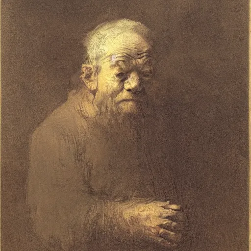 Prompt: a portrait study of a crying old man, by rembrandt, highly detailed