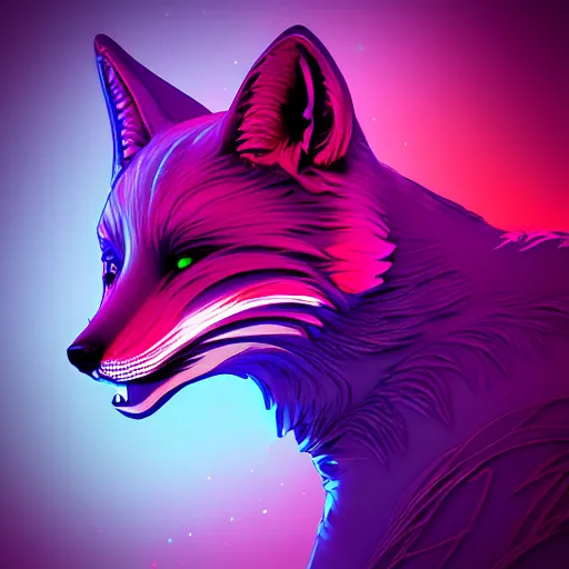 Prompt: synthwave fox, digital art, 3 d render, oktane, post - processing