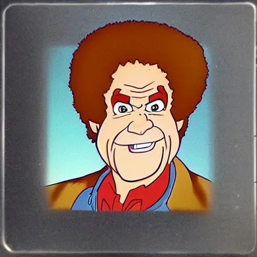 Image similar to “Bob Ross as a Looney Tunes character, animation cell”