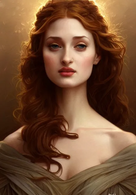 Image similar to sansa angeline jolie, intricate, elegant, highly detailed, digital painting, artstation, concept art, smooth, sharp focus, illustration, art by artgerm and greg rutkowski and alphonse mucha and william - adolphe bouguereau