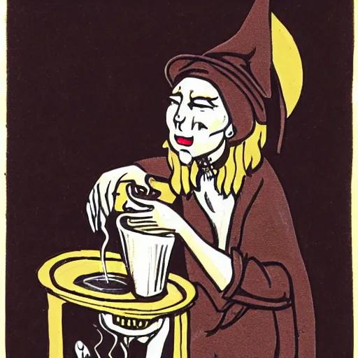 Image similar to witch conjuring a cup of coffee