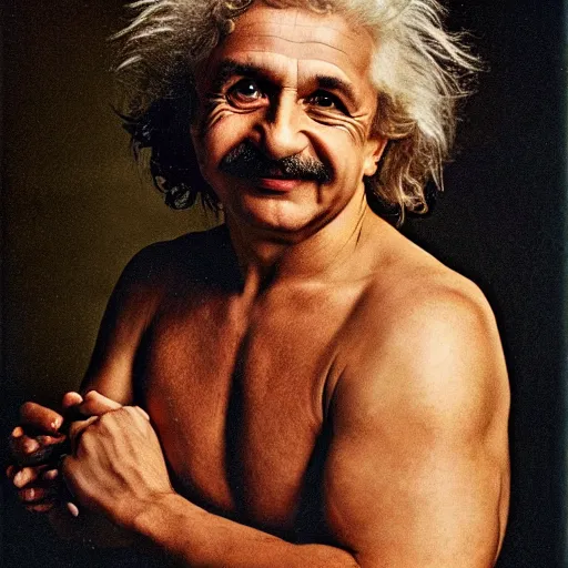 Prompt: shirtless einstein portrait