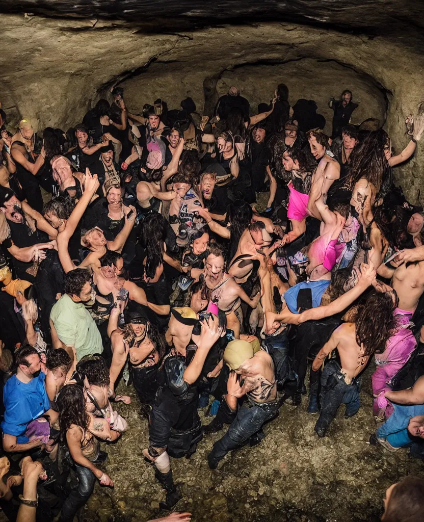 Prompt: photos of a wild underground party taken by merlin bronques, expert everything is under water