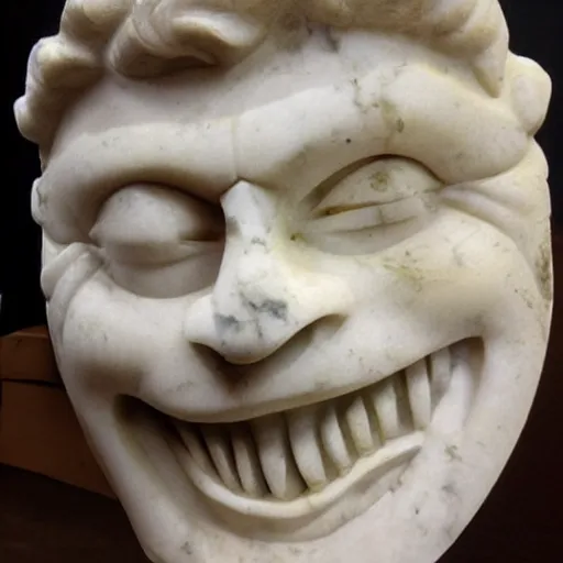 Image similar to Trollface carved into Roman marble