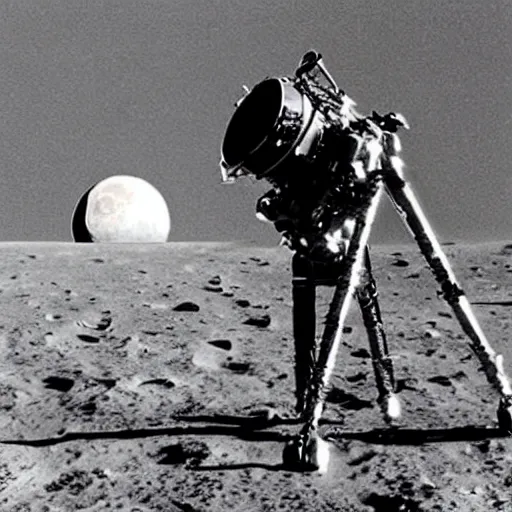 Image similar to stanley kubrick faking the moon landing on a movie set