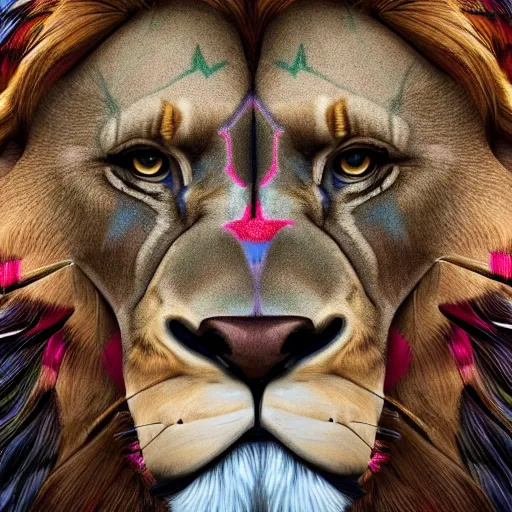 Image similar to scene of an anthropomorphic lion at a protest movement exquisite detail lion in hippie clothes, Streetwear, hippie fashion, protest movement, trending on artstation, bokeh, incredible detail, Graeme Base, 8k detail, gi, global illumination, physically based rendering, photoreal, small details, intricate complexity