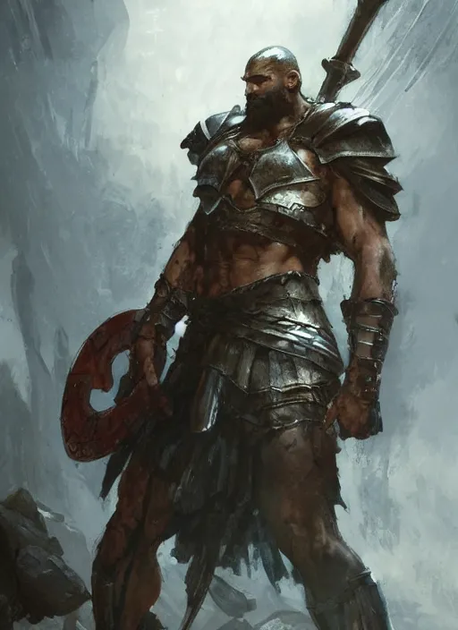 Image similar to ancient historically accurate depiction of the Bible Character Goliath of Gath, the Philistine warrior giant in ancient persian chainmail armor, dramatic lighting art by Yoji Shinkawa by Richard Schmid by greg rutkowski by Sandra Chevrier by Jeremy Lipking cinematic dramatic