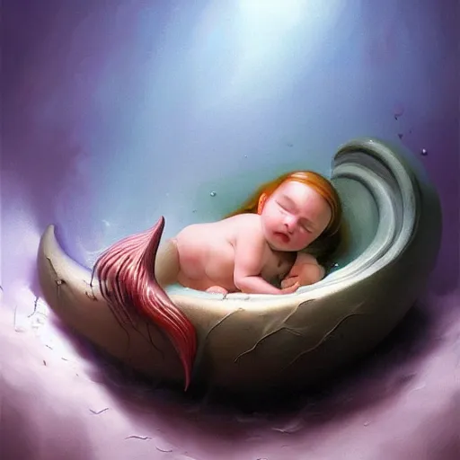 Prompt: a baby mermaid sleeping in an egg, ultrarealistic, dramatic lighting, high details, 4 k, 8 k, best, accurate, trending on artstation, artstation, photorealism, ultrarealistic, digital painting, style of peter mohrbacher, caravaggio, boris vallejo